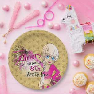 Plato De Papel Chica de cumpleaños animador - Rosa