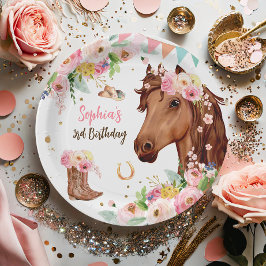 Plato De Papel Chica de cumpleaños de caballo Cowgirl Fiesta flor