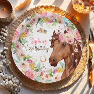 Plato De Papel Chica de cumpleaños de caballo Cowgirl Fiesta flor