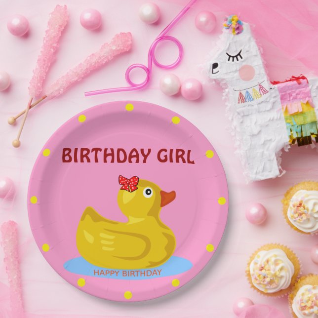 Plato De Papel "Chica de cumpleaños" de Rubber Ducky (Fiesta)