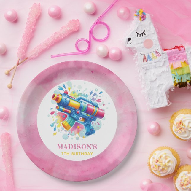 Plato De Papel Chica de Cumpleaños de Verano Pistola de Agua Pers (Fiesta)