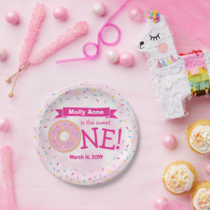 Plato De Papel Chica de cumpleaños Donut Rompía arcoiris
