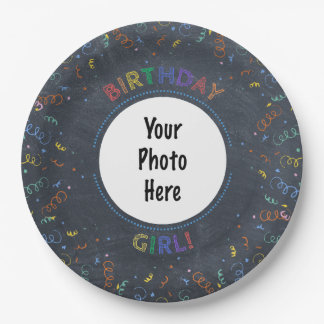 Plato De Papel Chica de cumpleaños Feliz cumpleaños Chalkboard