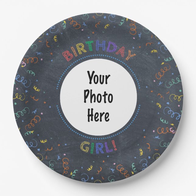 Plato De Papel Chica de cumpleaños Feliz cumpleaños Chalkboard (Anverso)