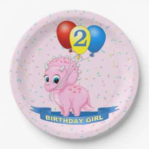 Plato De Papel Chica de cumpleaños lindo bebé triceratops dino