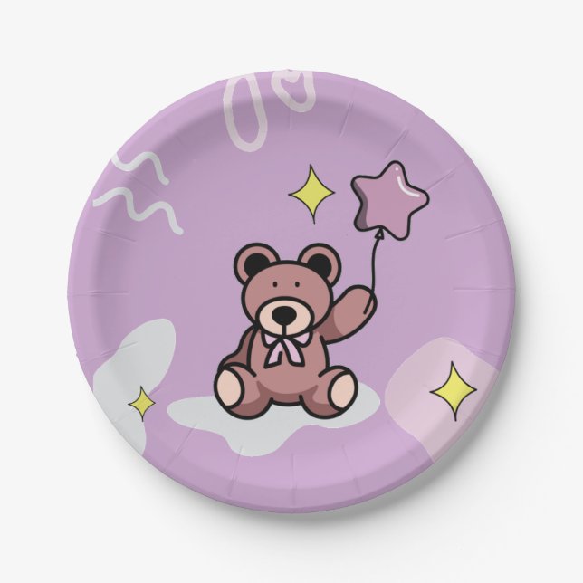 Plato De Papel Chica de cumpleaños Teddy Bear (Anverso)