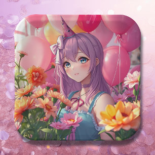 Plato De Papel Chica de cumpleaños temática de Anime