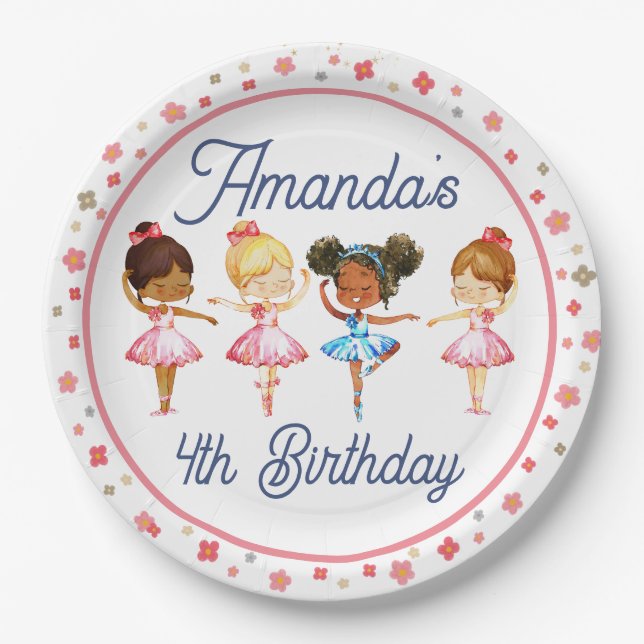 Plato De Papel Chica de danza y tortuga rosa Editable Ballerina F (Anverso)