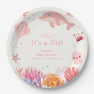 Plato De Papel Chica De Delfines De Color Rosa Baby Shower