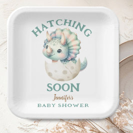 Plato De Papel Chica de dinosaurios Baby Shower Triceratops Dino 