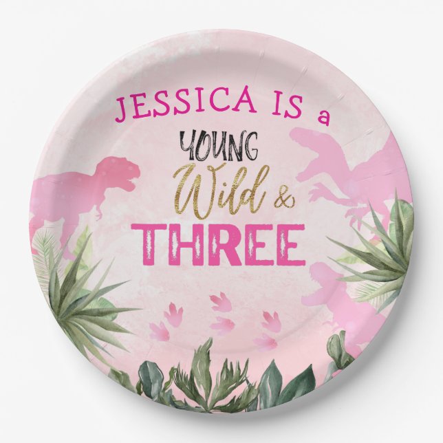 Plato De Papel Chica de Dinosaurios de Cute T Rex Fiesta de cumpl (Anverso)