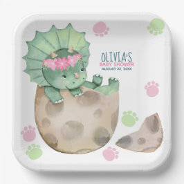 Plato De Papel Chica de Dinosaurios de Triceratops Baby Shower