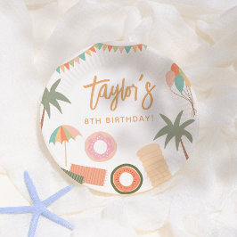 Plato De Papel Chica de diversión de verano Pool Fiesta de cumple