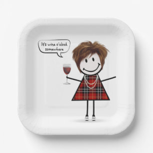 Plato De Papel Chica de fiesta con vino tinto 