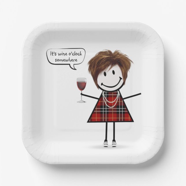 Plato De Papel Chica de fiesta con vino tinto  (Anverso)