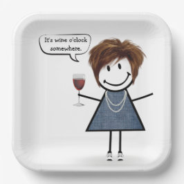 Plato De Papel Chica de fiesta con vino tinto