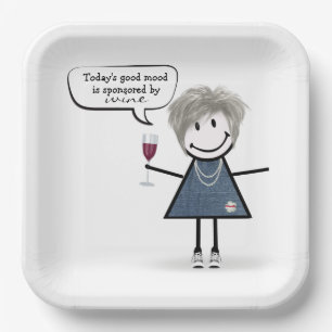 Plato De Papel Chica de fiesta con zapatillas y vino