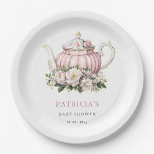 Plato De Papel Chica de Fiesta de té rosado de Rubor Baby Shower