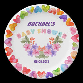 Plato De Papel Chica de flores de color rosa suave Baby Shower