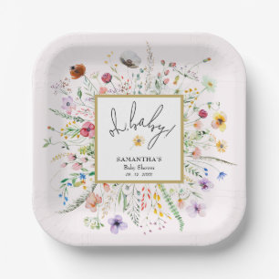 Plato De Papel Chica de flores silvestres Baby Shower Rosa
