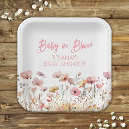 Plato De Papel Chica de flores silvestres rosadas Baby Shower