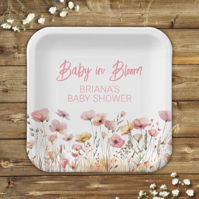 Plato De Papel Chica de flores silvestres rosadas Baby Shower (Subido por el creador)