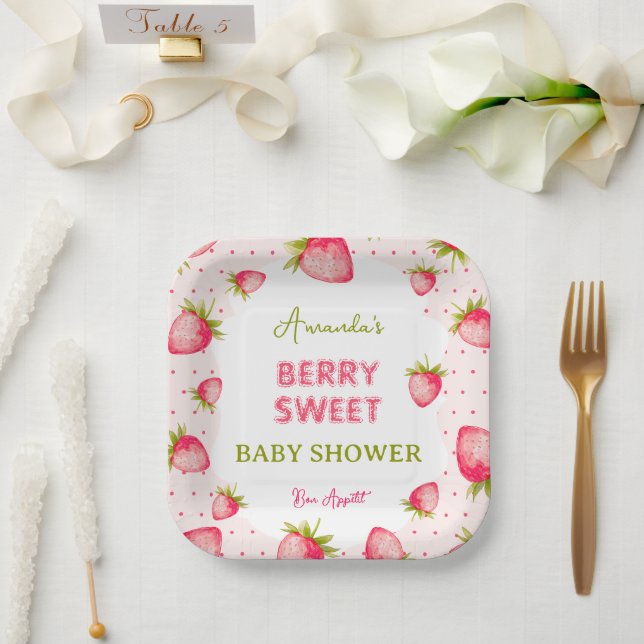 Plato De Papel Chica de fresa Baby Shower (Boda)