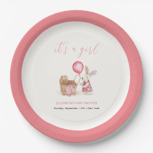 Plato De Papel Chica de globo Bunny Stroller Rosa Baby Shower