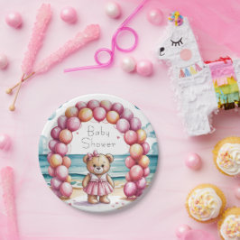 Plato De Papel Chica de globo de oseo Teddy en la playa Baby Show