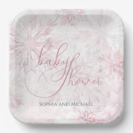 Plato De Papel Chica de invierno Baby Shower copo de nieve rosa