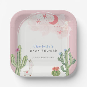 Plato De Papel Chica de Juguetes de Arco Rosado de Cactus Baby Sh