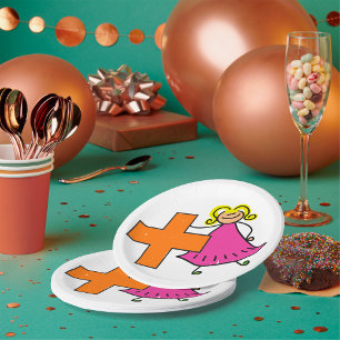 Plato De Papel Chica de la figura de palo con Rótulo Plus