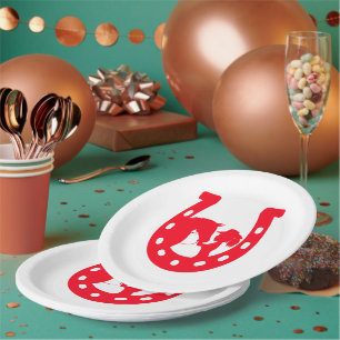 Plato De Papel Chica de la herradura roja y caballo