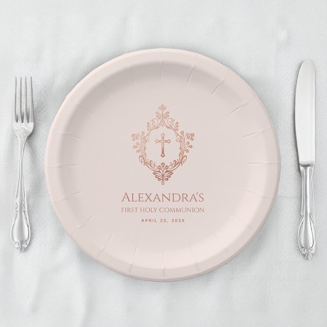 Plato De Papel Chica de la Primera Comunión Rosa Elegante Rosa Es (Subido por el creador)