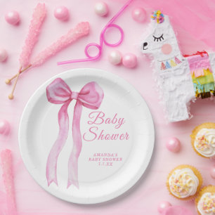 Plato De Papel Chica de lazo rosa Baby shower