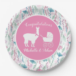 Plato De Papel Chica de Llama Rosa Cute Baby Shower