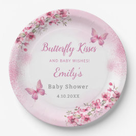 Plato De Papel Chica de mariposa floral floral rosa suave Baby Sh