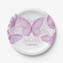 Chica de mariposa morada Placa de papel de cumplea