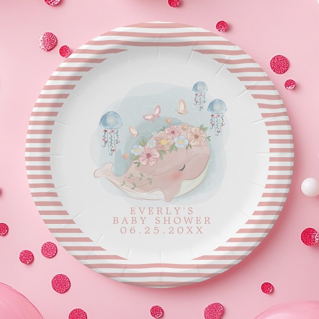 Plato De Papel Chica de medusas de ballena rosa náutica Baby Show (Subido por el creador)