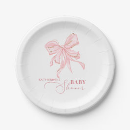 Plato De Papel Chica de Moda rosada y de Oro Bow Baby Shower