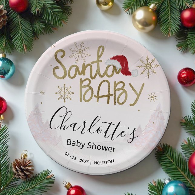 Plato De Papel Chica de Navidades de Santa Bebé Baby Shower (Subido por el creador)