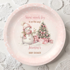 Plato De Papel Chica de Navidades rosados de Snowman