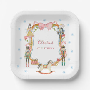 Plato De Papel Chica de Navidades Rosados Nutcracker primer cumpl