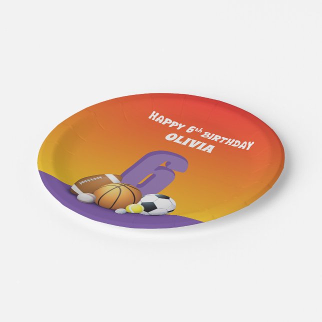Plato De Papel Chica de nombre personalizado 6º Balls deportivas  (Angular)