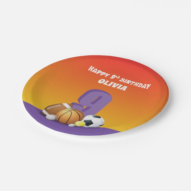Plato De Papel Chica de nombre personalizado 9º Bolas Deportivas  (Angular)