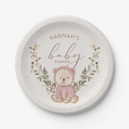 Plato De Papel Chica de oso rosado Teddy Baby Shower