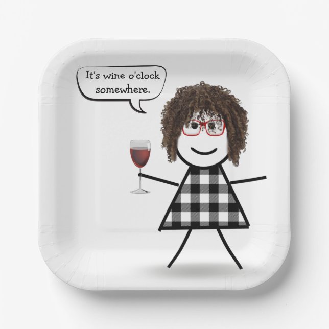 Plato De Papel Chica de palo con humor Fiesta de vino rojo (Anverso)