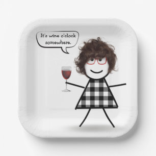 Plato De Papel Chica de palo con humor Fiesta de vino rojo
