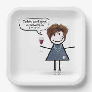Plato De Papel Chica de palo con zapatillas y vino