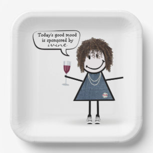 Plato De Papel Chica de palo con zapatillas y vino
